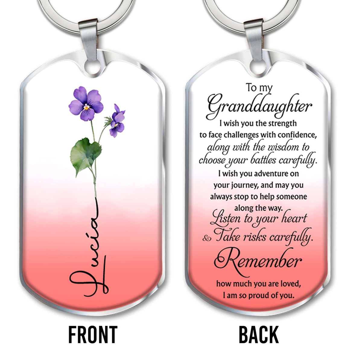 Inspirational Message To Granddaughter With Flowers - Personalized Custom Keychain - GDT060_KCH