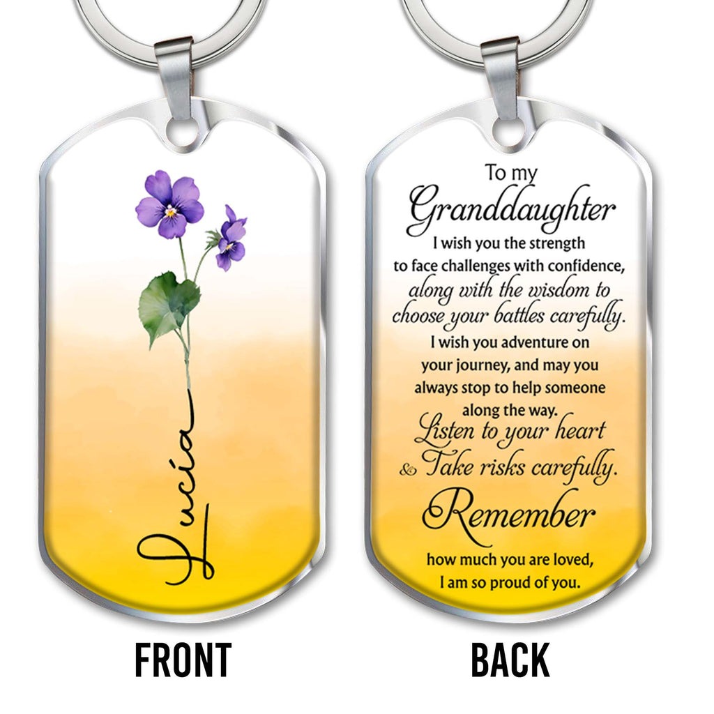 Inspirational Message To Granddaughter With Flowers - Personalized Custom Keychain - GDT060_KCH