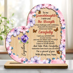 Granddaughter Strength And Adventure Wooden Plaque With Flowers - Personalized Custom 2-Layer Wood Plaque With Flat Base - GDT060_WPLA