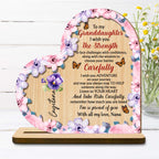 Granddaughter Strength And Adventure Wooden Plaque With Flowers - Personalized Custom 2-Layer Wood Plaque With Flat Base - GDT060_WPLA