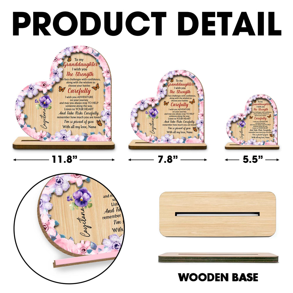 Granddaughter Strength And Adventure Wooden Plaque With Flowers - Personalized Custom 2-Layer Wood Plaque With Flat Base - GDT060_WPLA