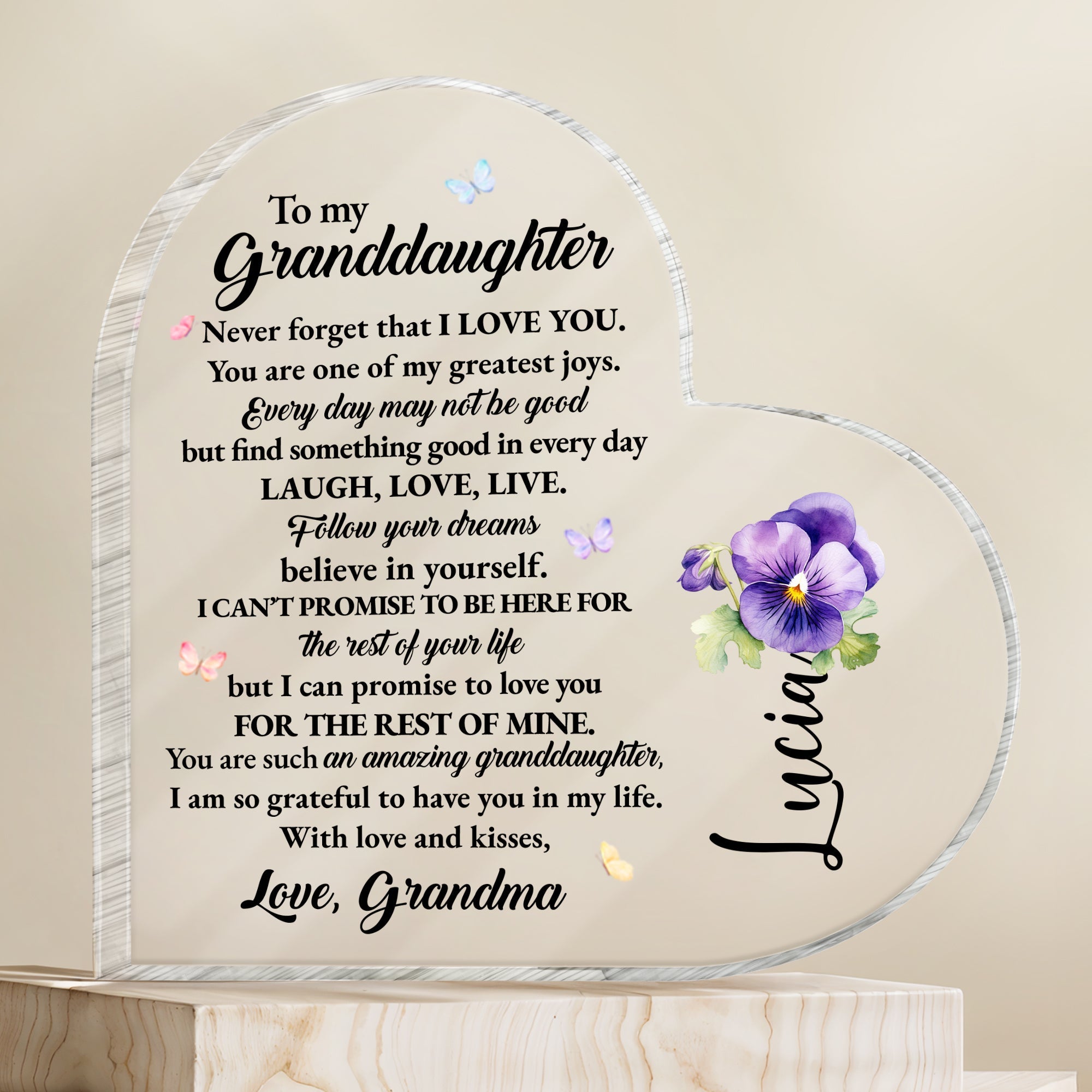 Love And Life Promises To Granddaughter With Butterflies And Flowers