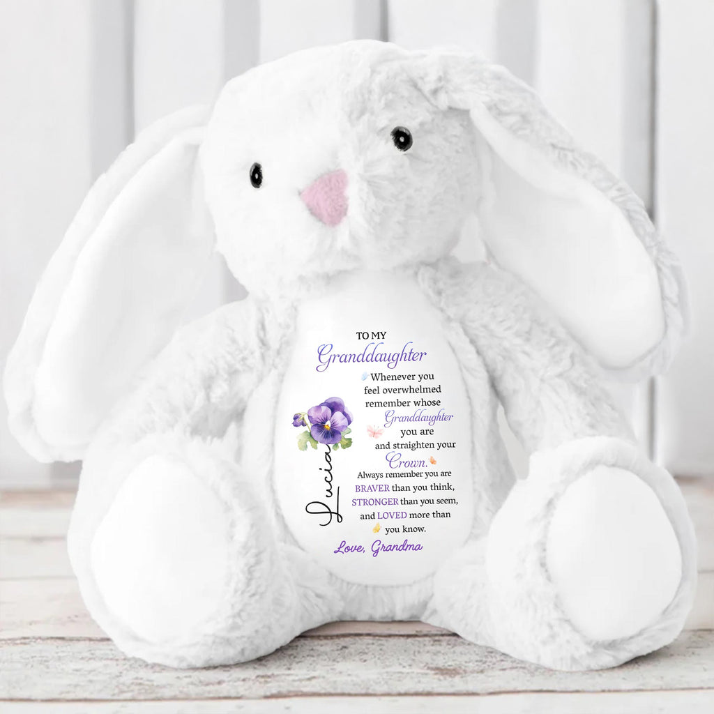 To My Granddaughter, Whenever you feel overwhelmed remember whose Granddaughter you are, Stuffed Bunny and Flowers - Personalized Stuffed Bunny - GDT223_BUN