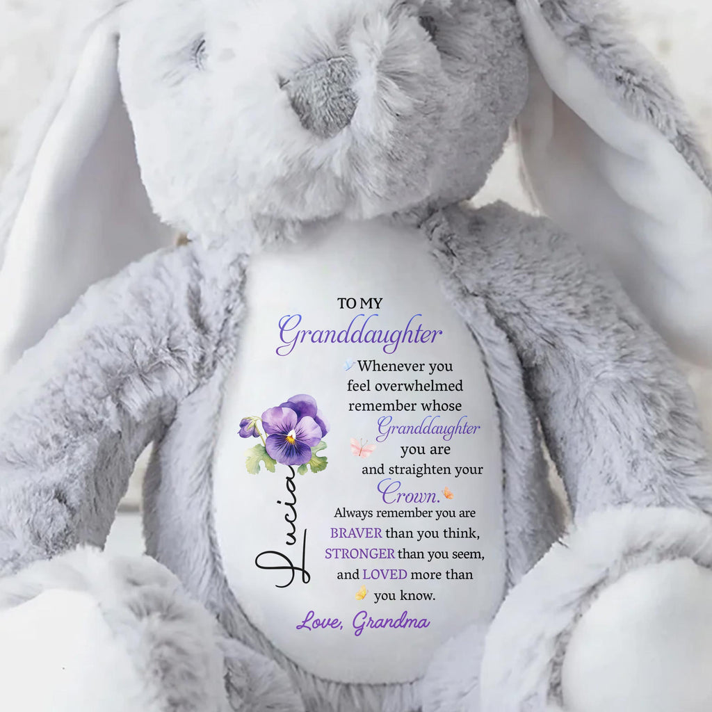 To My Granddaughter, Whenever you feel overwhelmed remember whose Granddaughter you are, Stuffed Bunny and Flowers - Personalized Stuffed Bunny - GDT223_BUN