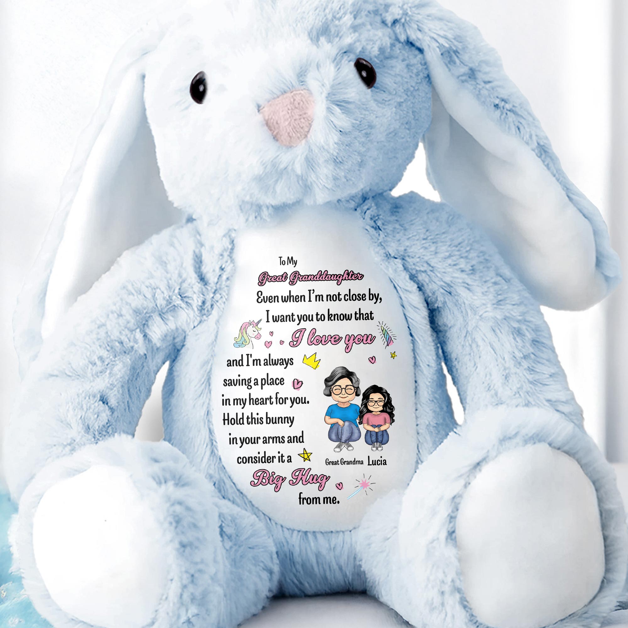 To My Great Granddaughter, Even when I'm not close by, Bunny and Hearts