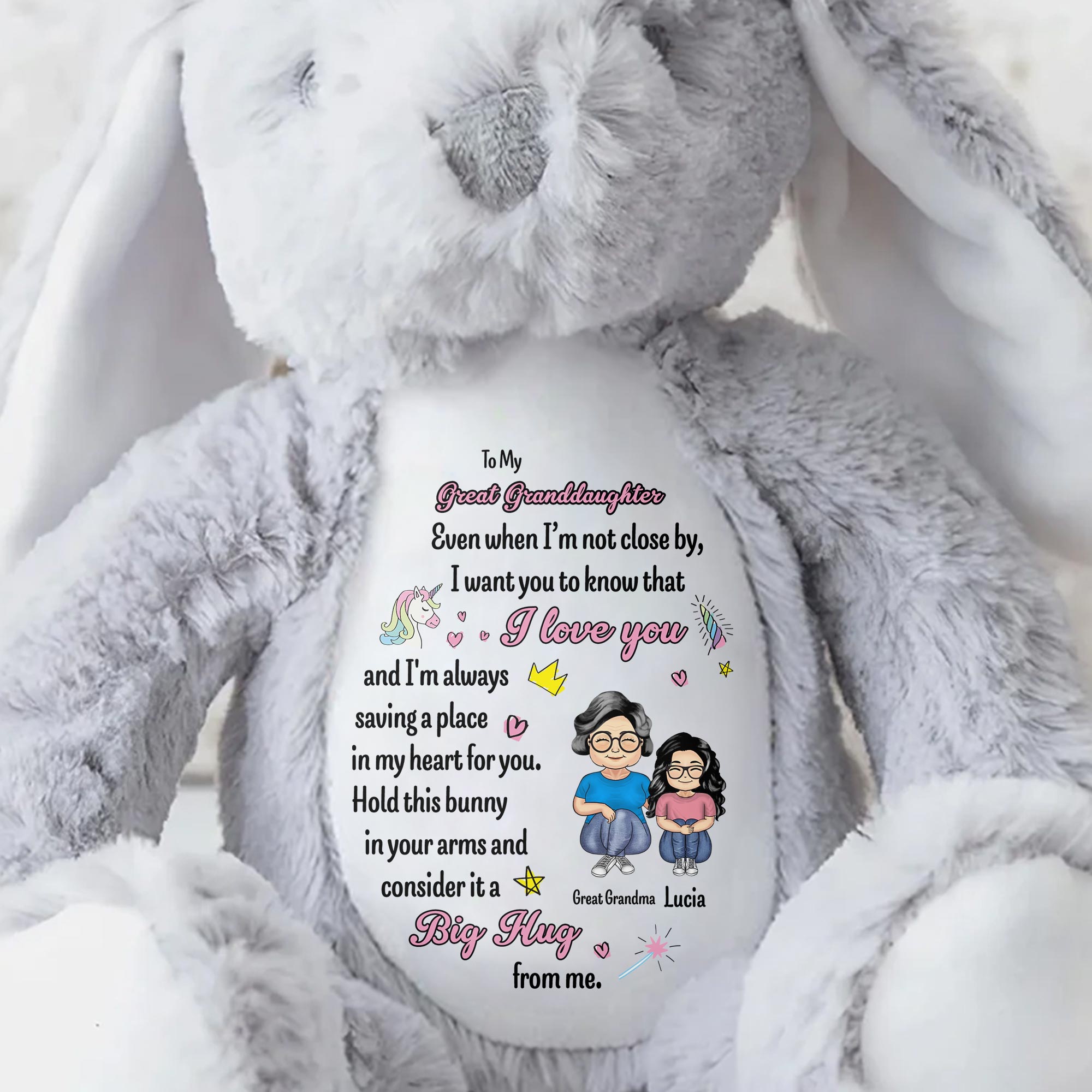 To My Great Granddaughter, Even when I'm not close by, Bunny and Hearts