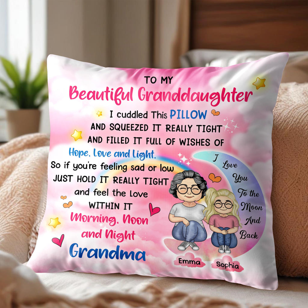 To My Beautiful Granddaughter, Cuddled Pillow, Hope, Love, Light, Stars, Hearts - Personalized Custom Pillow, Insert Included - GDT276_PLW
