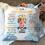 To My Granddaughter, Believe In Your Heart, Girl With Hearts And Rainbow - Personalized Custom Pillow, Insert Included - GDT370_PLW