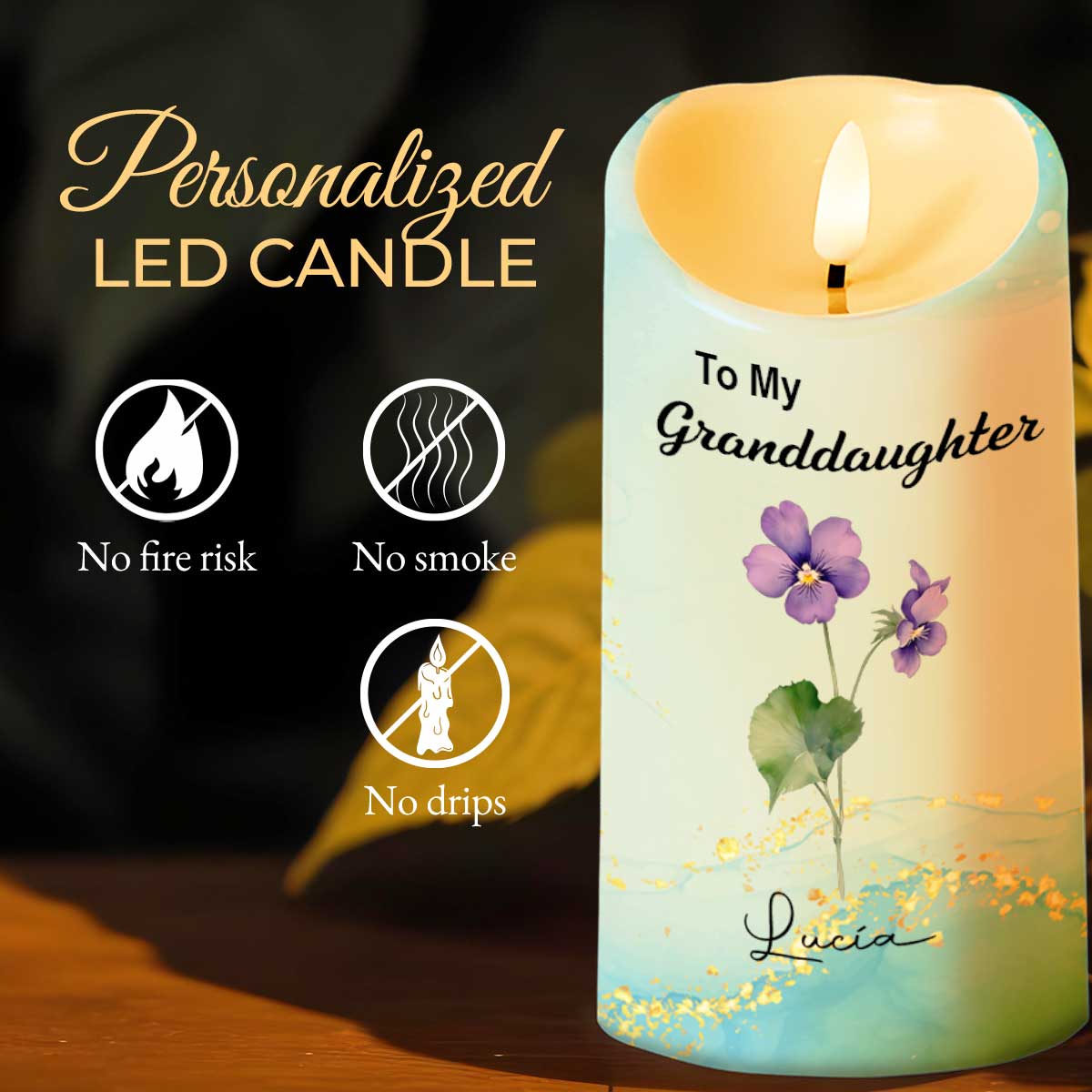 To My Granddaughter, Love From Grandma, Flowers - Personalized Custom LED Candle - GDT373_LECA