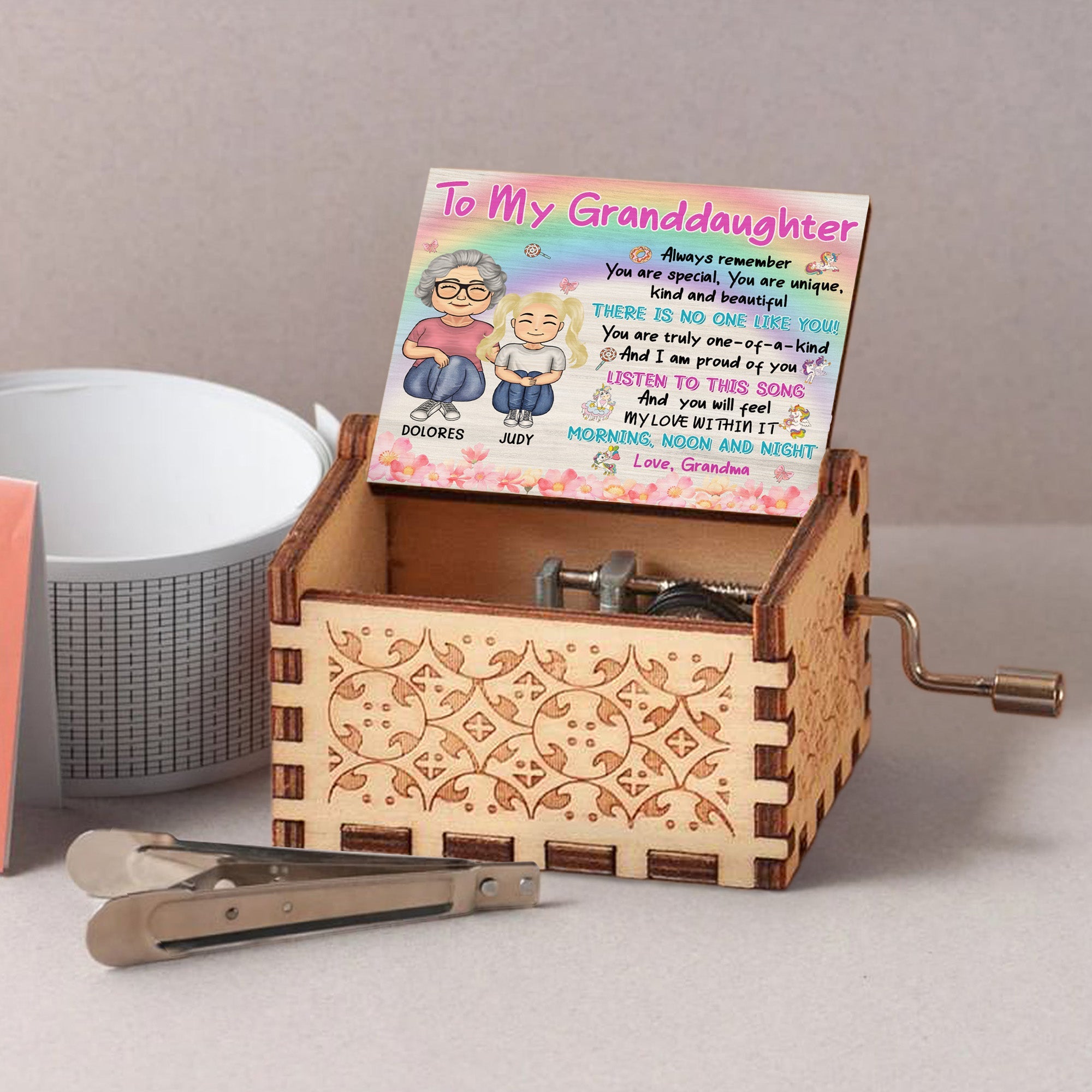 To My Granddaughter, Grandmother and Granddaughter Love - Custom Music Box With "You Are My Sunshine" Tune - GDT373_MZB