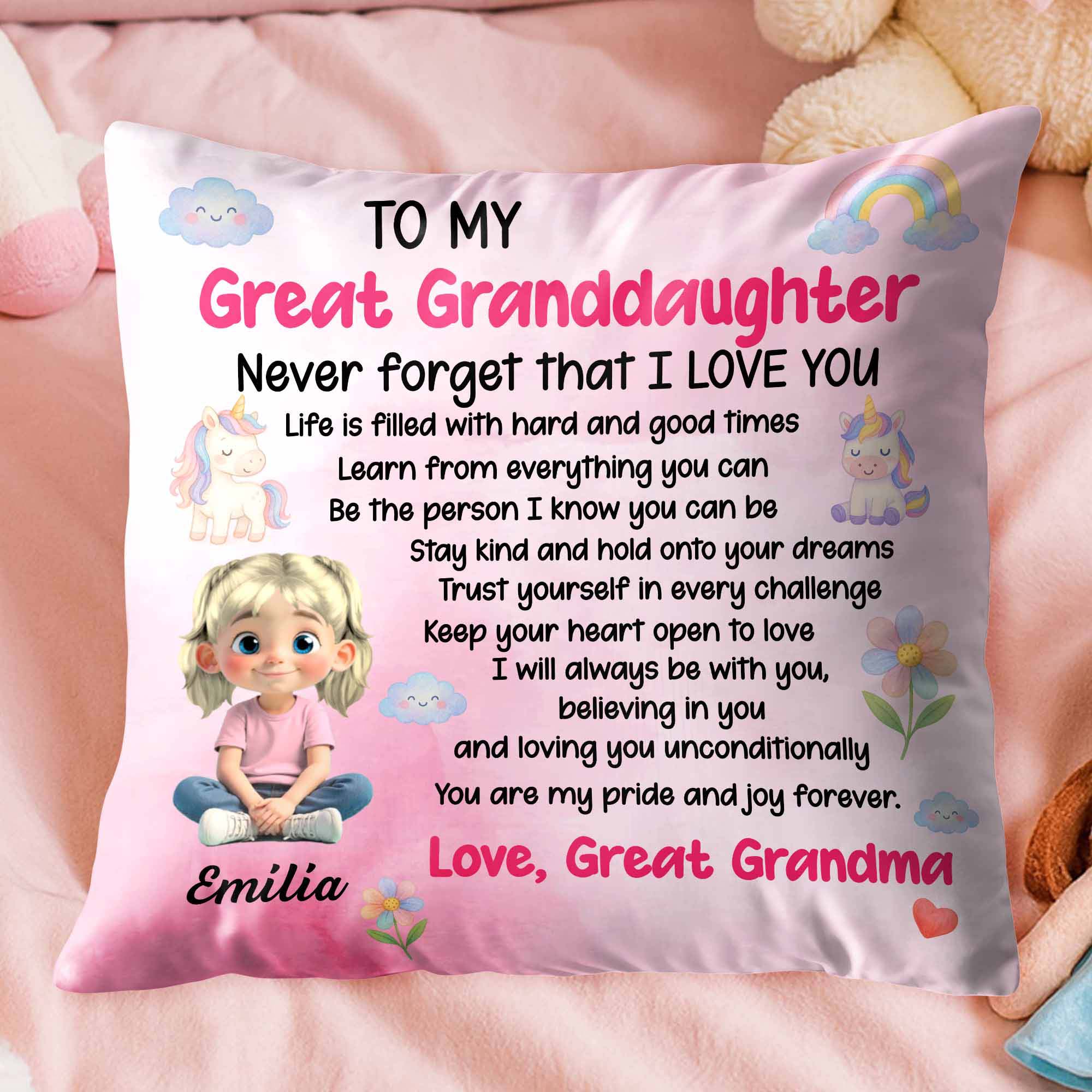 To My Great Granddaughter, Trust Yourself - Personalized Custom Pillow, Insert Included - GDT386_PLW
