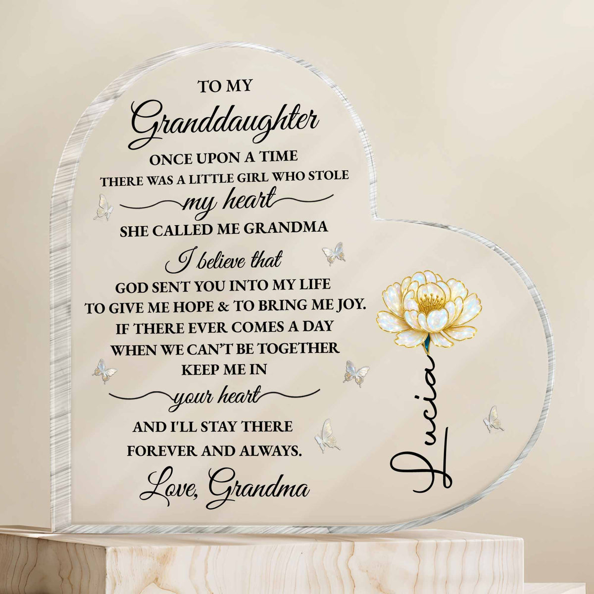 To My Granddaughter, Keepsake With Flower And Butterflies