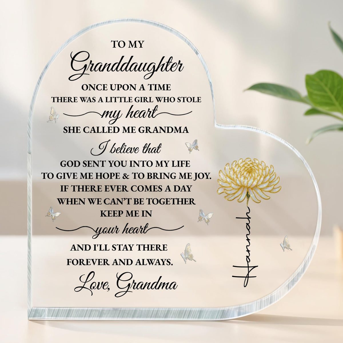 To My Granddaughter, Keepsake With Flower And Butterflies