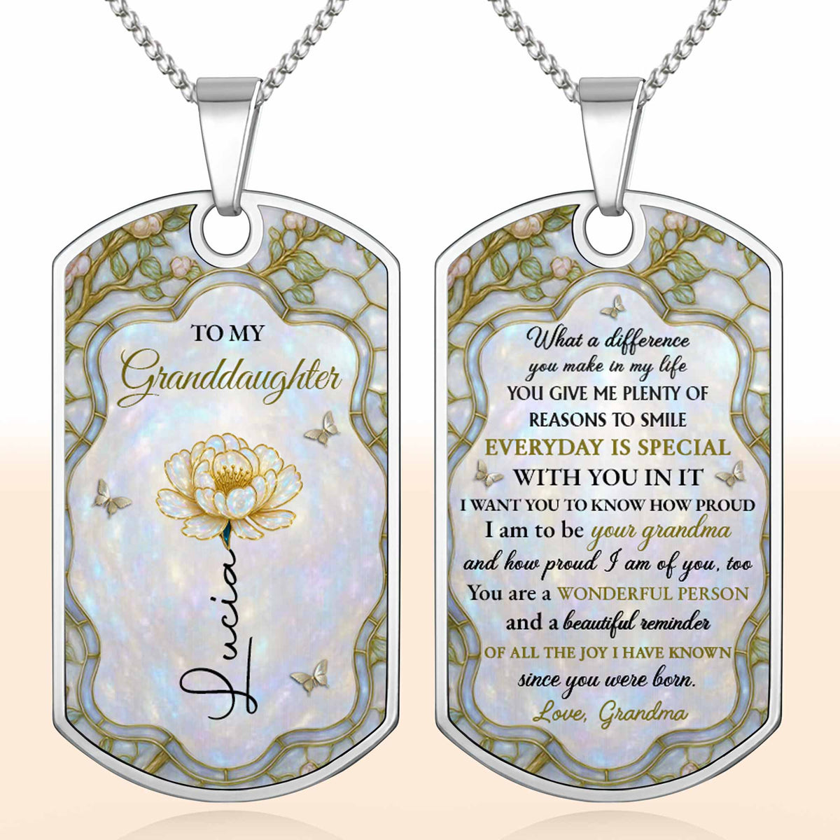 To My Granddaughter, Love And Dreams Necklace With Flower