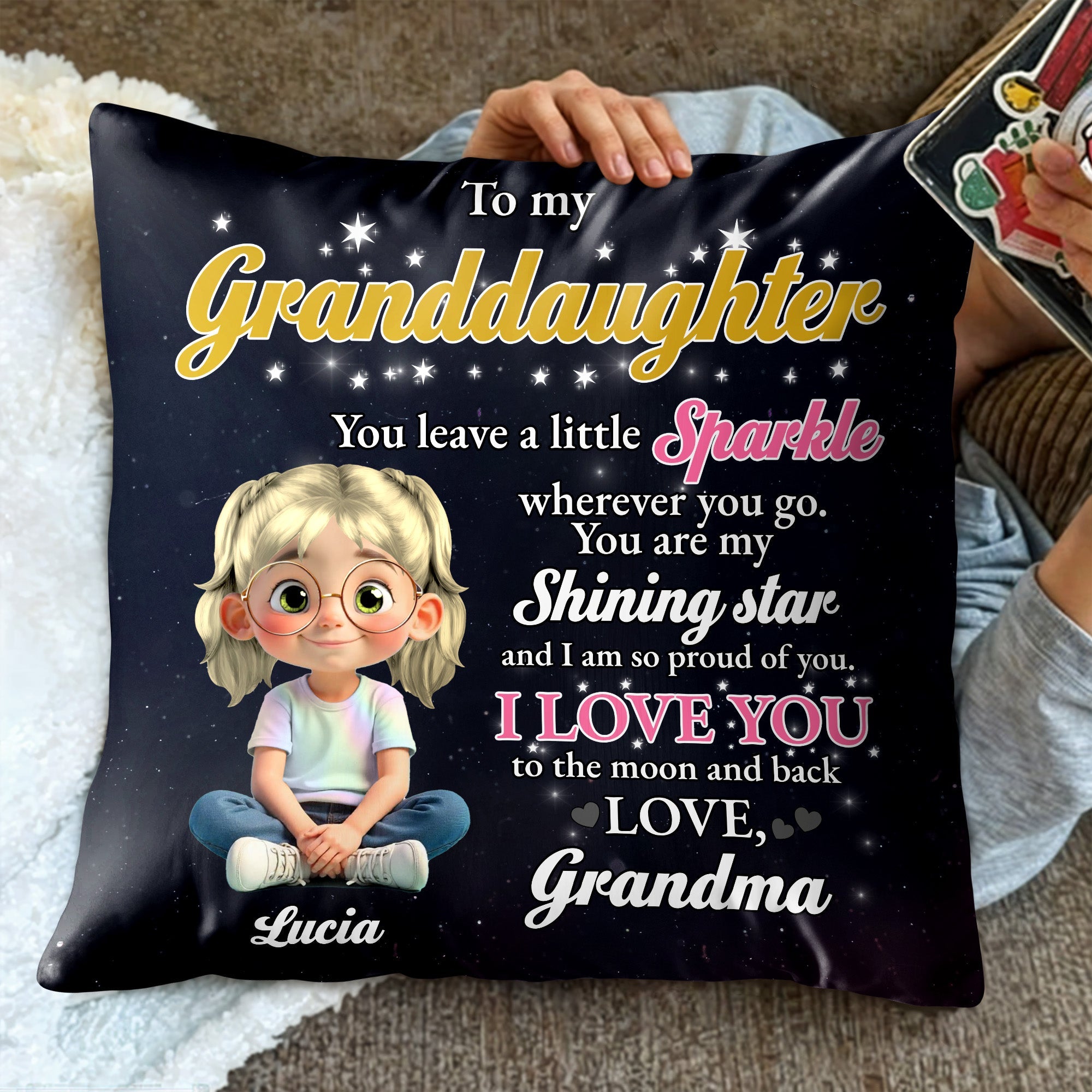 To My Granddaughter, Sparkle and Stars - Personalized Custom Pillow, Insert Included - GDT401_PLW