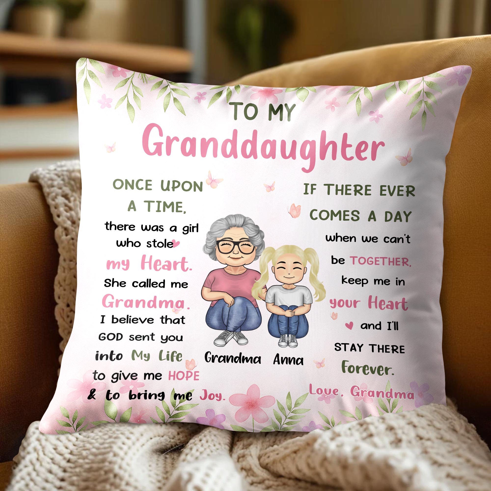 To My Granddaughter, Grandmother and Granddaughter Together - Personalized Custom Pillow, Insert Included - GDT417_PLW