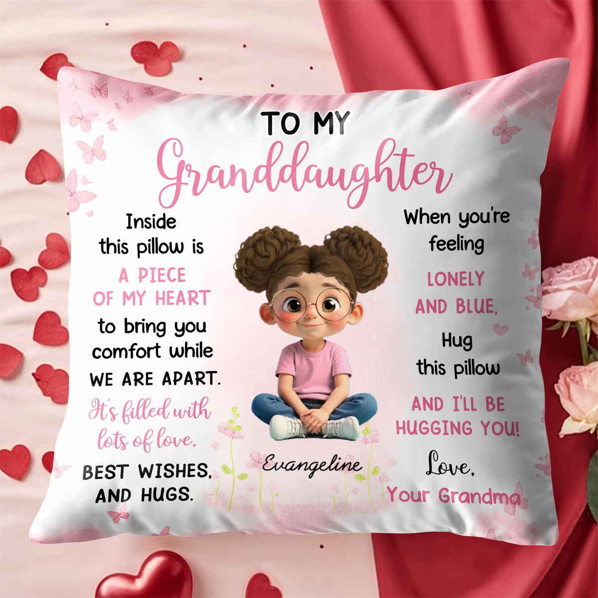 Piece Of My Heart Comfort Pillow With Girl And Hearts - Personalized Custom Pillow, Insert Included - GDT435_PLW