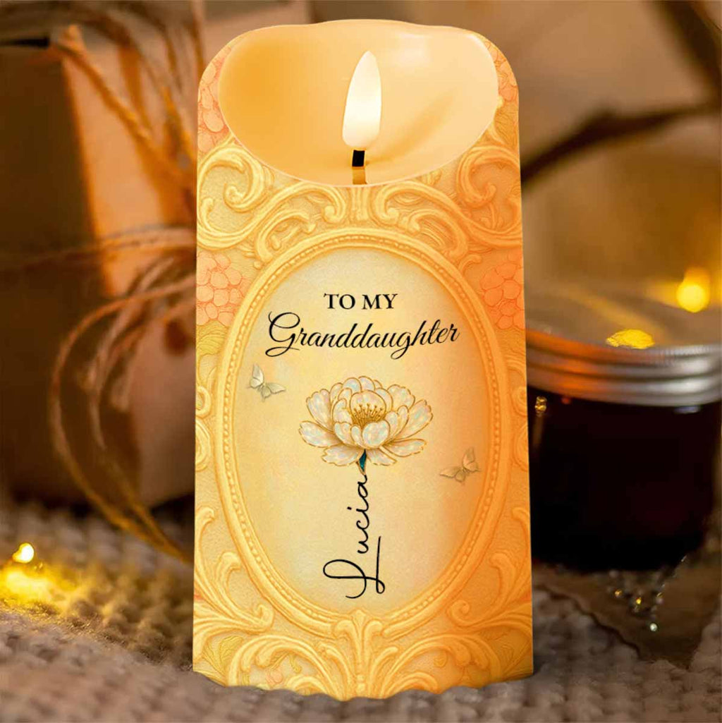 To My Granddaughter, A Keepsake Candle With Flower And Butterfly