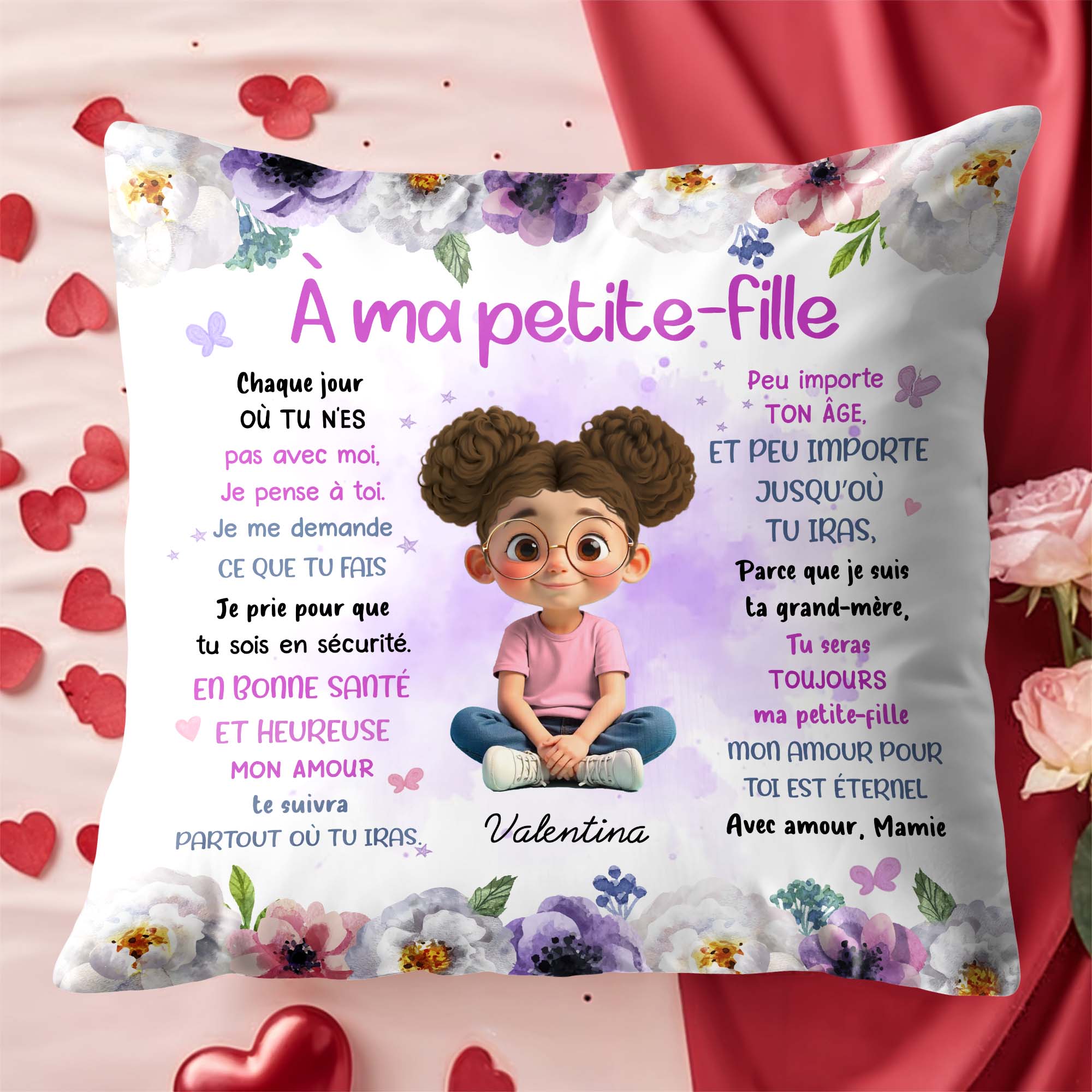 À Ma Petite-Fille, Flowers And Young Girl Theme - Personalized Custom Pillow, Insert Included - GDT453_PLW