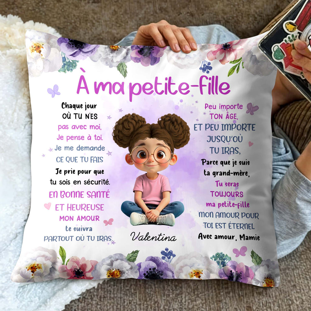 À Ma Petite-Fille, Flowers And Young Girl Theme - Personalized Custom Pillow, Insert Included - GDT453_PLW