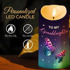 To My Granddaughter, LED Candle With Butterflies And Stars