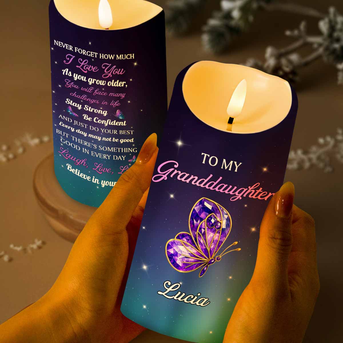 To My Granddaughter Believe In Yourself Butterfly Design - Personalized Custom LED Candle - GDT481_LECA
