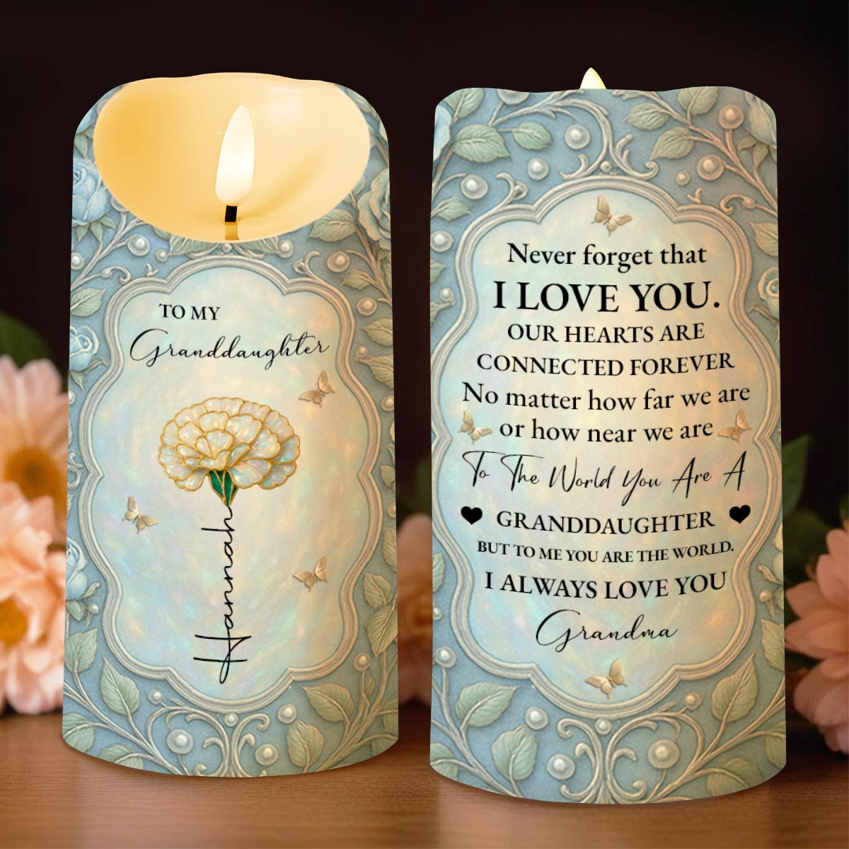To My Granddaughter, Love You Always, Heart and Flower Design