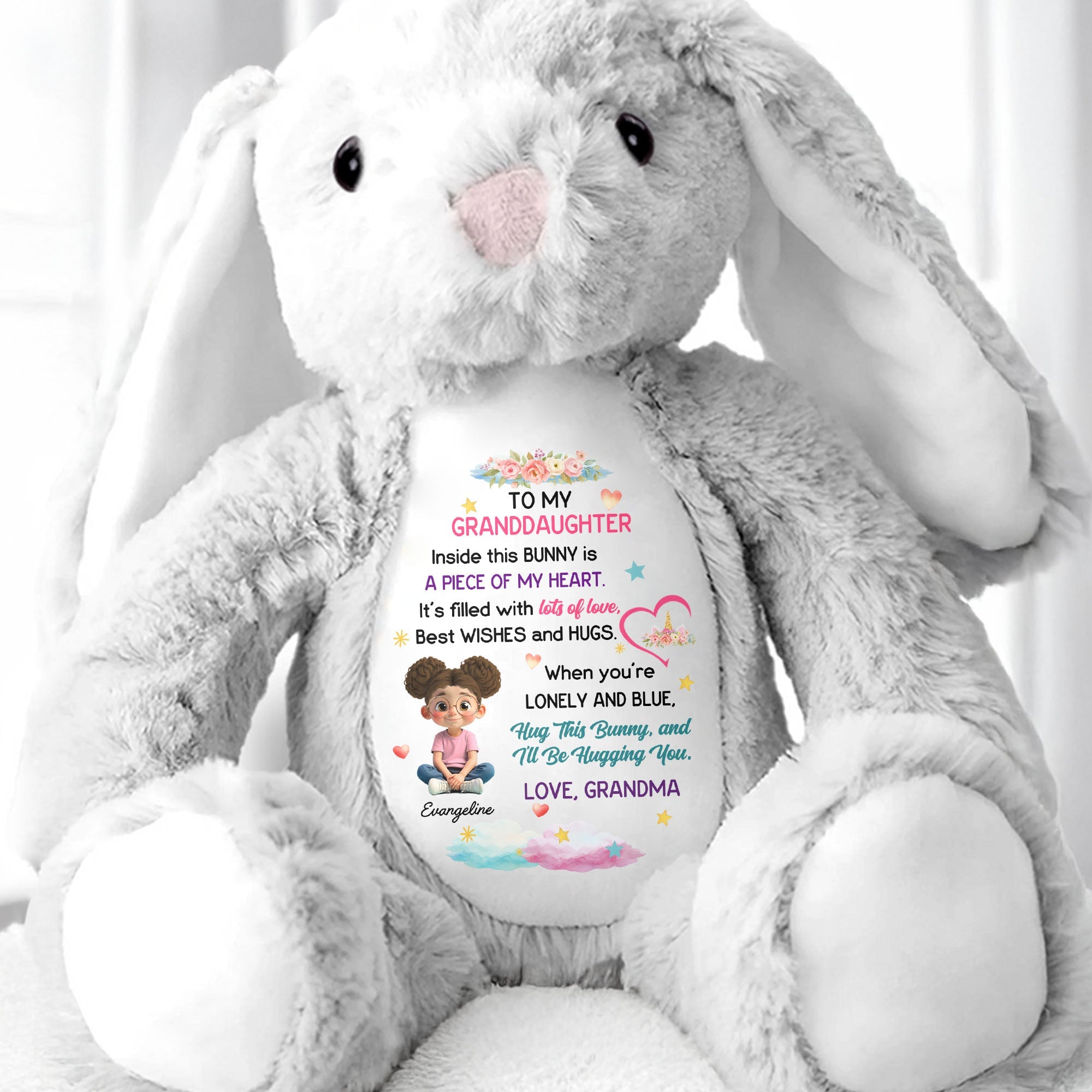 Hug This Bunny And I'll Be Hugging You, Flowers And Hearts
