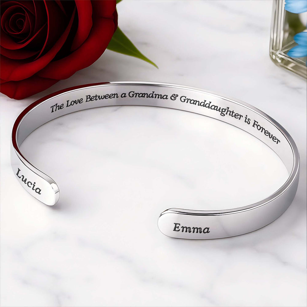 The Love Between a Grandma And Granddaughter is Forever - Personalized Custom Bracelet Cuff - GDT533_BCUF