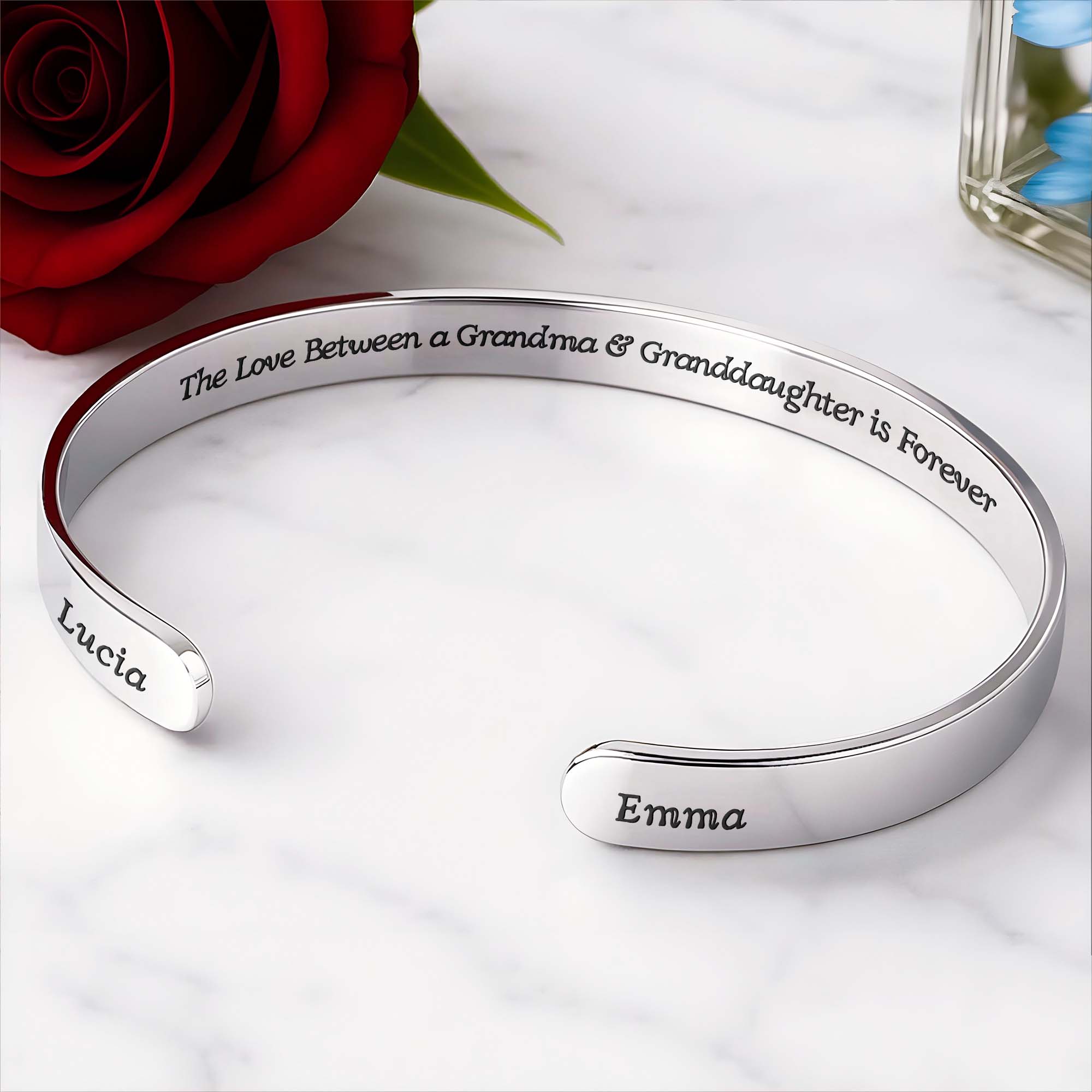The Love Between a Grandma And Granddaughter is Forever - Personalized Custom Bracelet Cuff - GDT533_BCUF