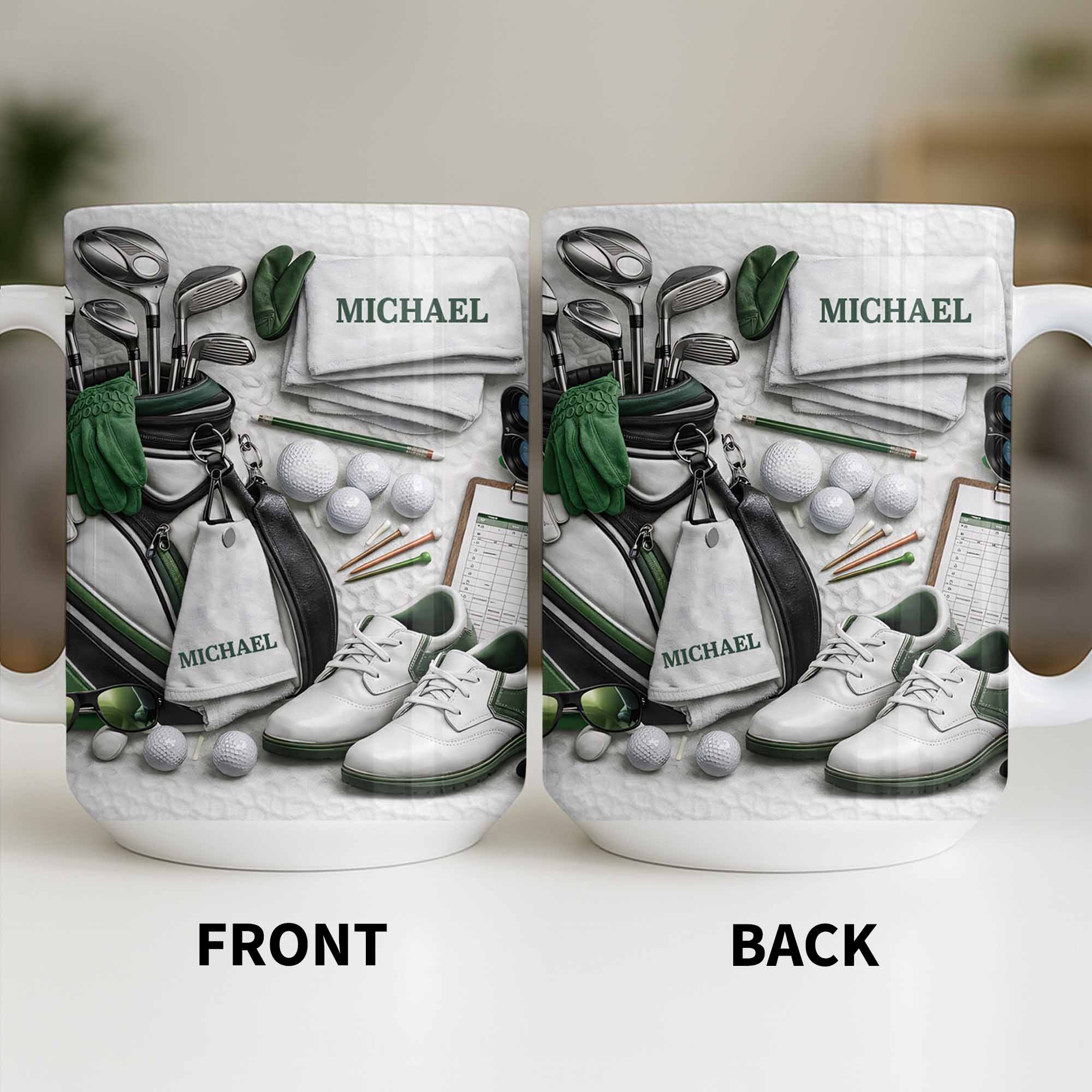 Customizable Golf Themed Mug With Clubs And Balls