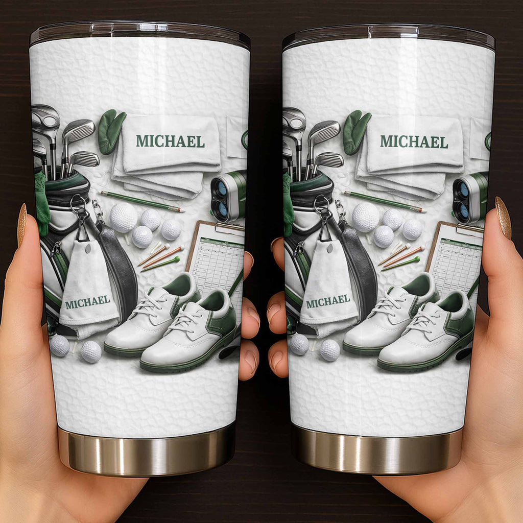 Golf Enthusiast Personalized Tumbler Featuring Clubs and Balls