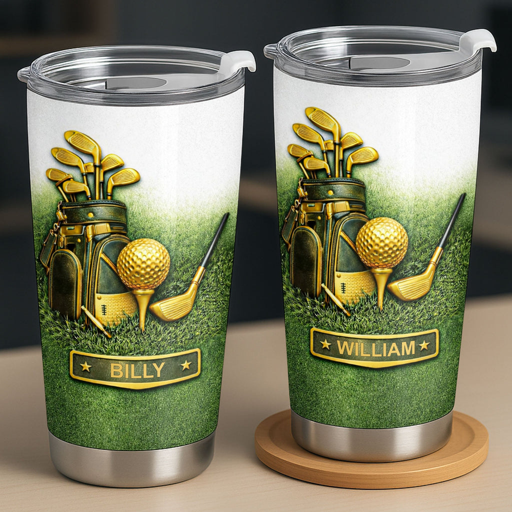 Customizable Golf-Themed Tumbler With Clubs And Ball