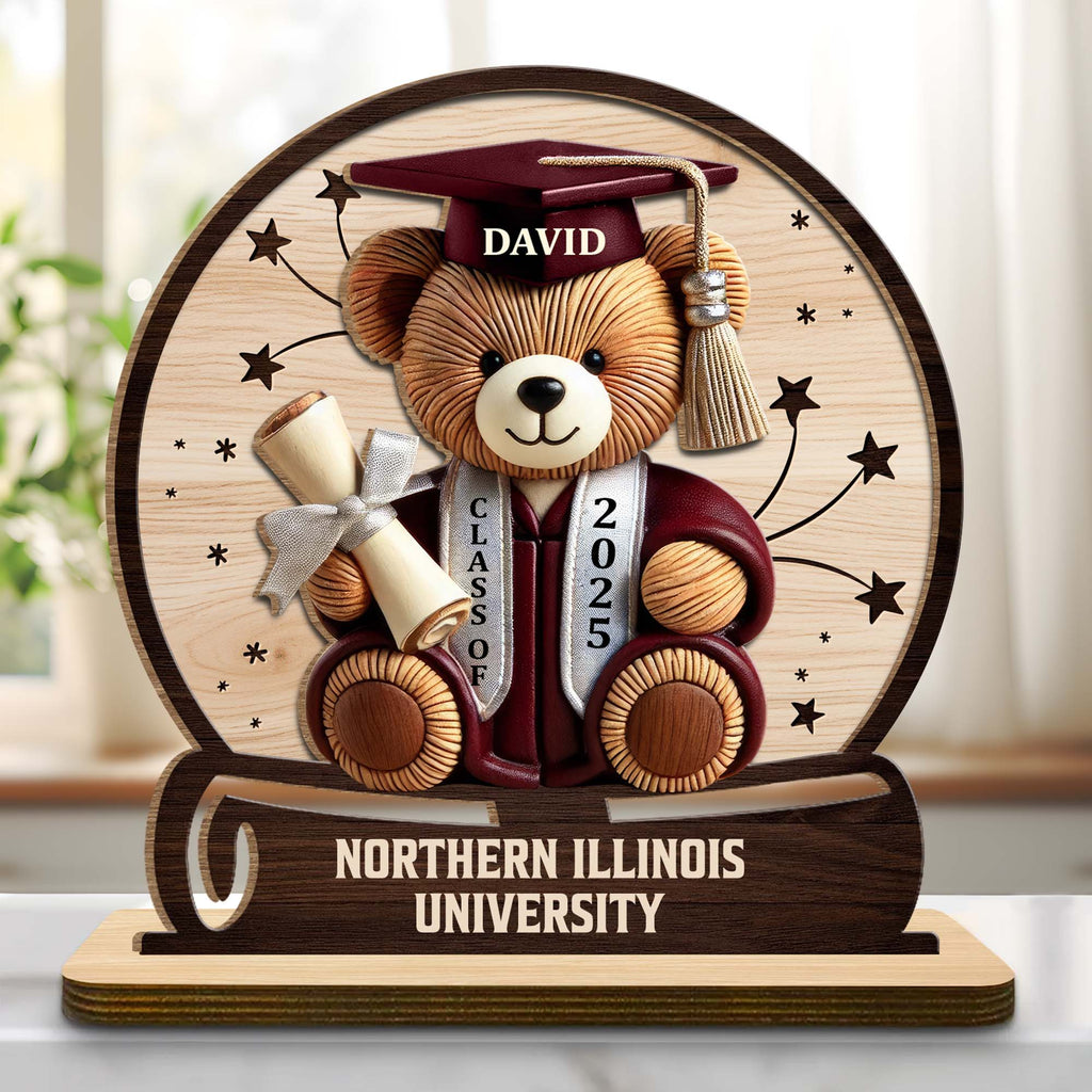 Celebrate Your Achievements Wooden Graduate Teddy Bear Plaque