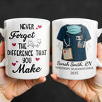 Never Forget The Difference That You Make, Heartbeat And Medical Scrubs - Personalized Custom Coffee Mug - GRAD271_MG