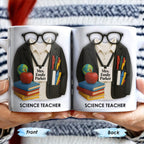 Customizable Coffee Mug Featuring Glasses, Books, Apple, Markers, Lab Coat