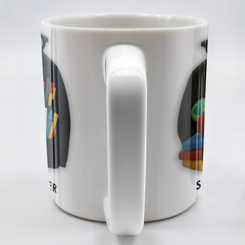Customizable Coffee Mug Featuring Glasses, Books, Apple, Markers, Lab Coat