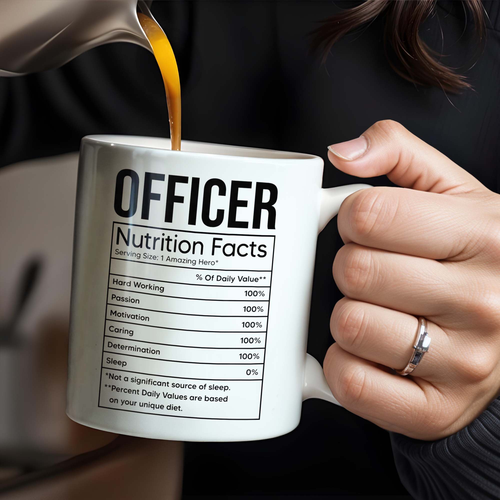 OFFICER Nutrition Facts, Hard Working, Passion, Motivation - Personalized Custom Coffee Mug - GRAD292_MG