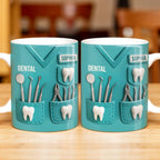 Dental Coffee Mug Featuring Dental Equipment Designs
