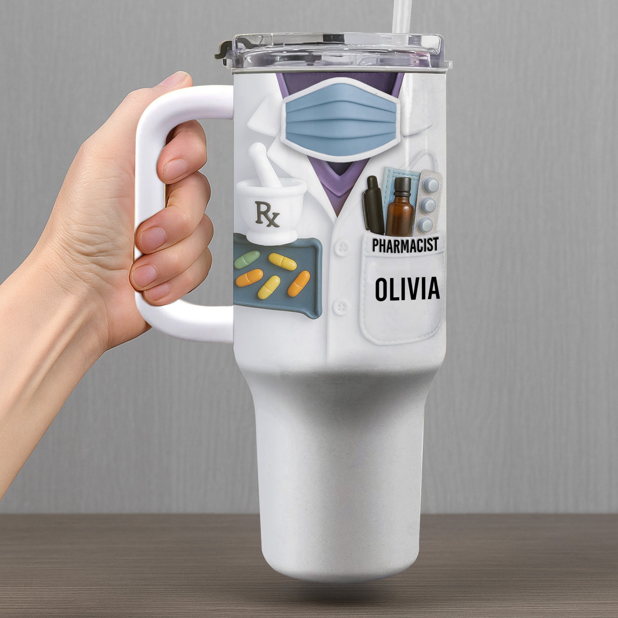 Customizable Tumbler For Pharmacists With Medical Essentials - Personalized 40oz Tumbler With Straw - GRAD311_TBS