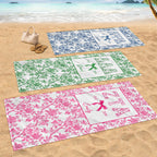 EST. Greek Letters With Blue Toile Flowers And Bow - Personalized Beach Towel - GRAD474_BETO
