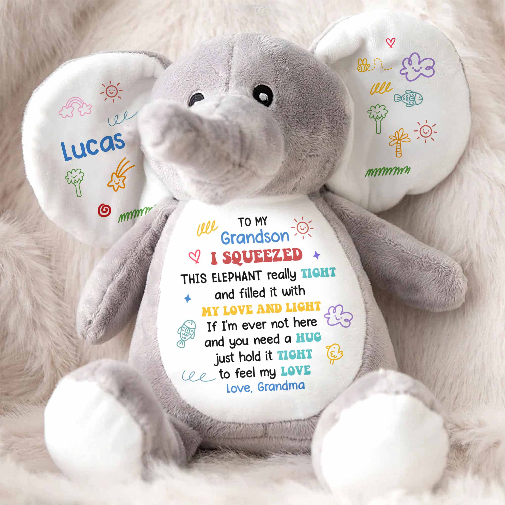 To My Grandson, Feel My Love Elephant With Hearts And Stars