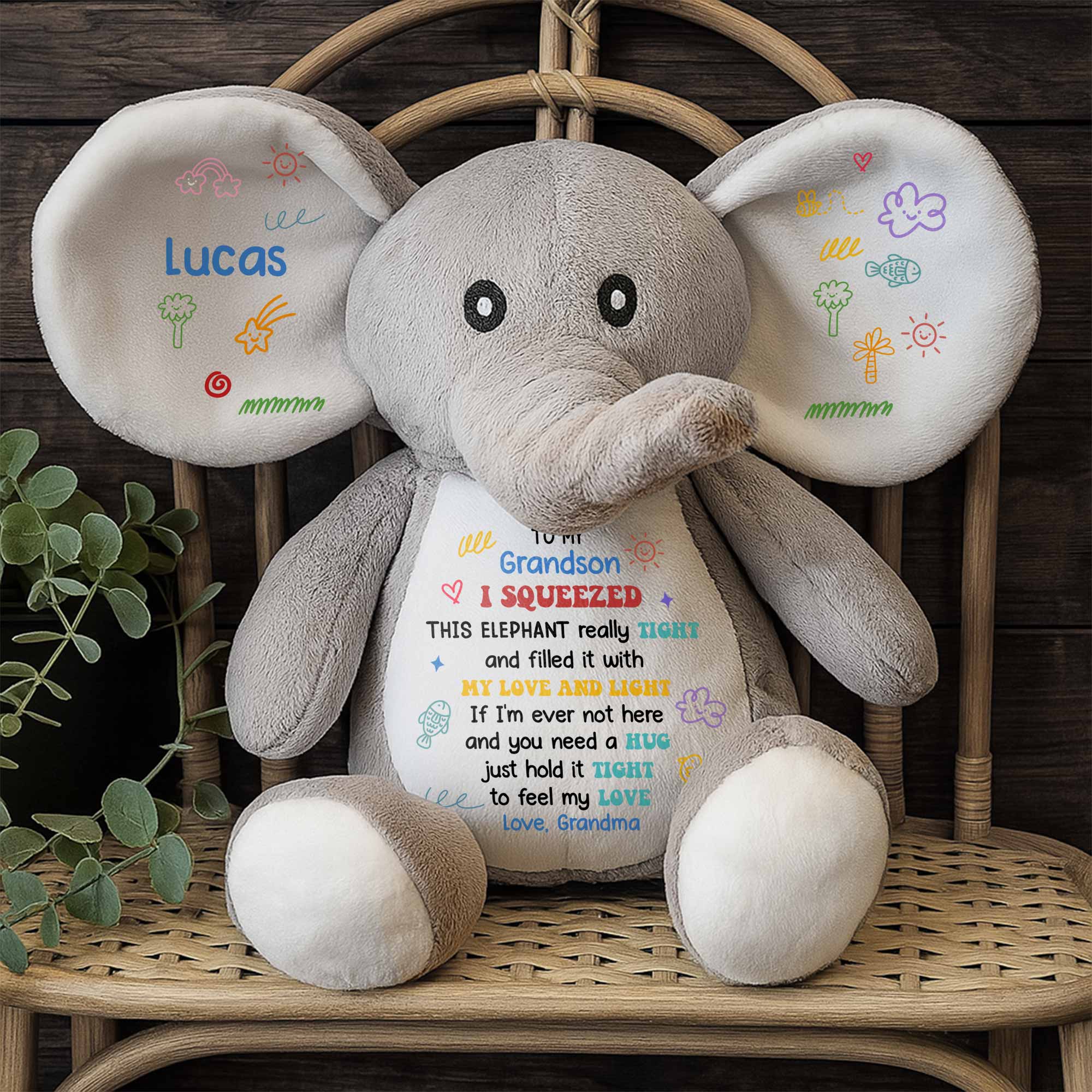 To My Grandson, Feel My Love Elephant With Hearts And Stars