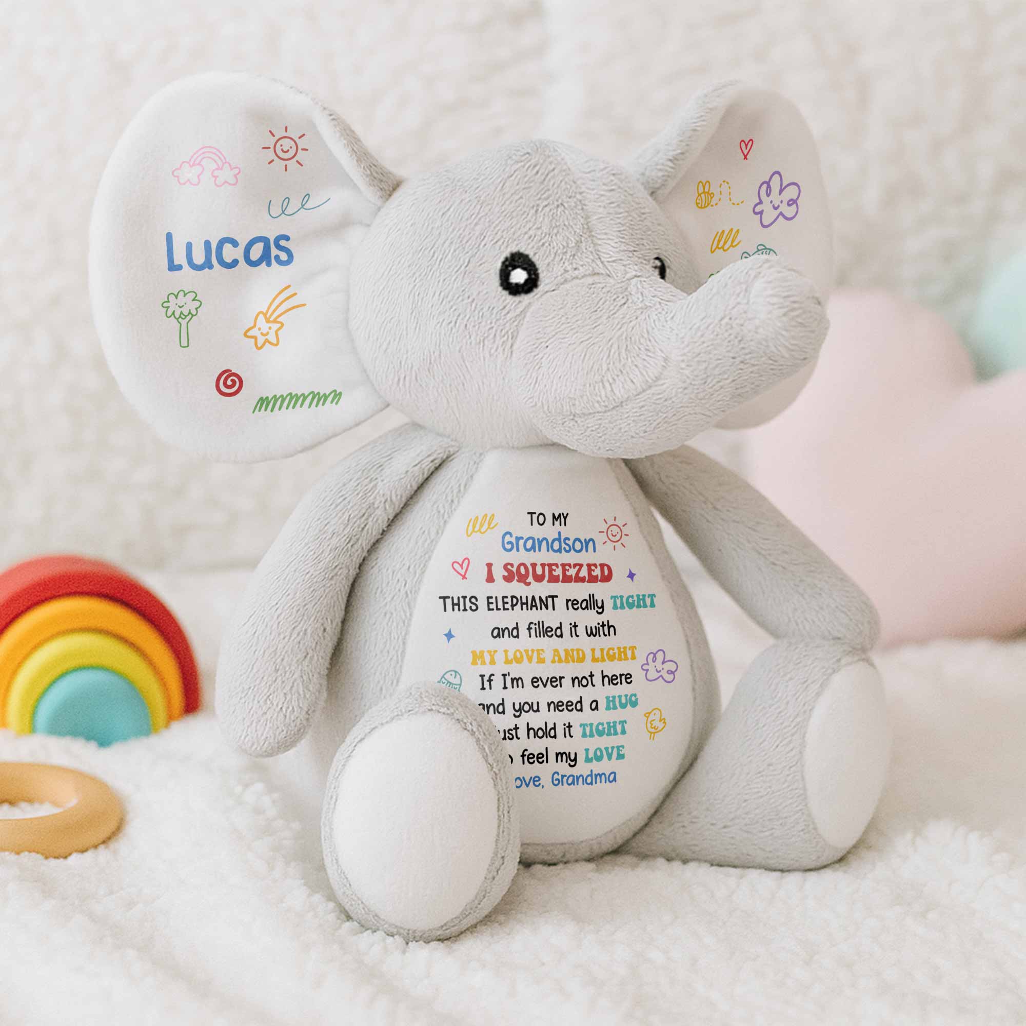 To My Grandson, Feel My Love Elephant With Hearts And Stars