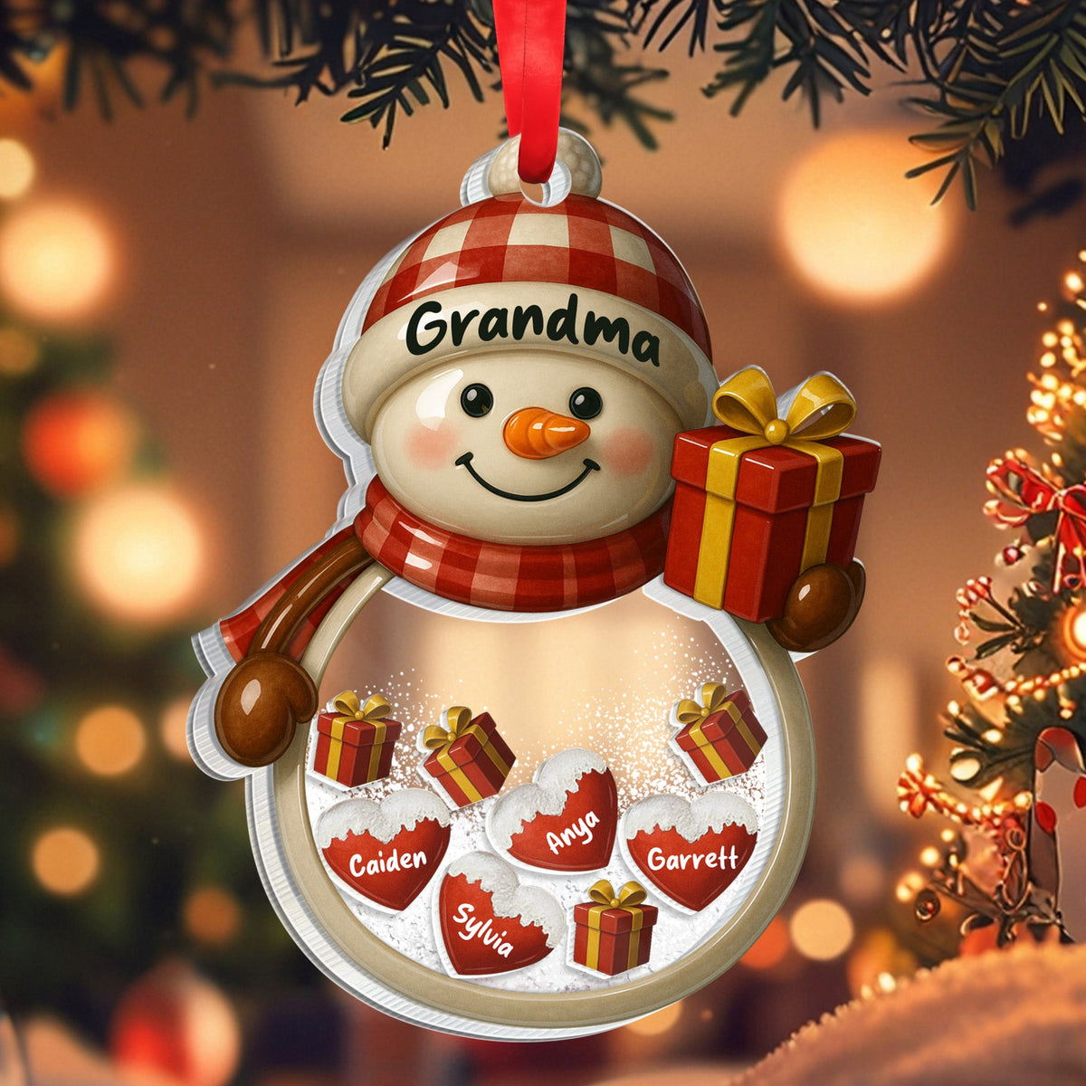 Shake Me Snowman With Plaid Pattern And Gift