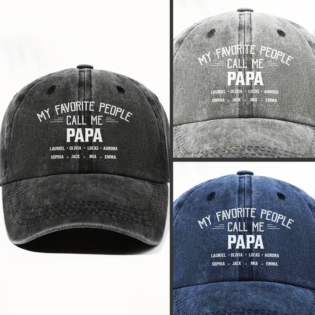 My Favorite People Call Me Papa Cap - Personalized Custom Washed Denim Cap - GRP044_WDCAP