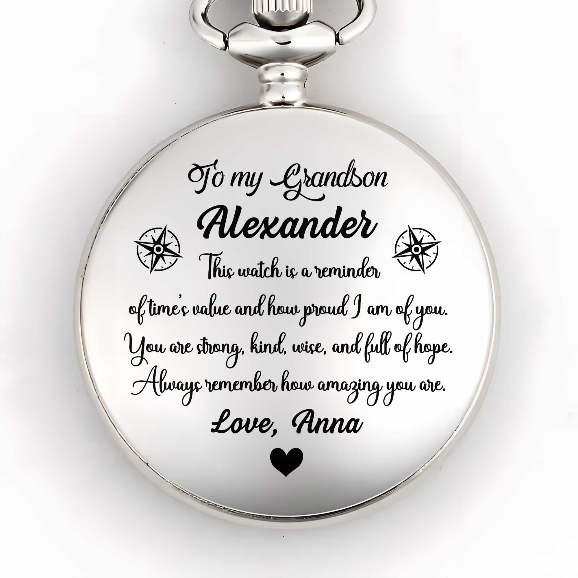 I Hope That Every Time You Look At This Watch, Compass Rose, Heart - Personalized Silver Plated Pocket Watch - GSN008_SWATCH