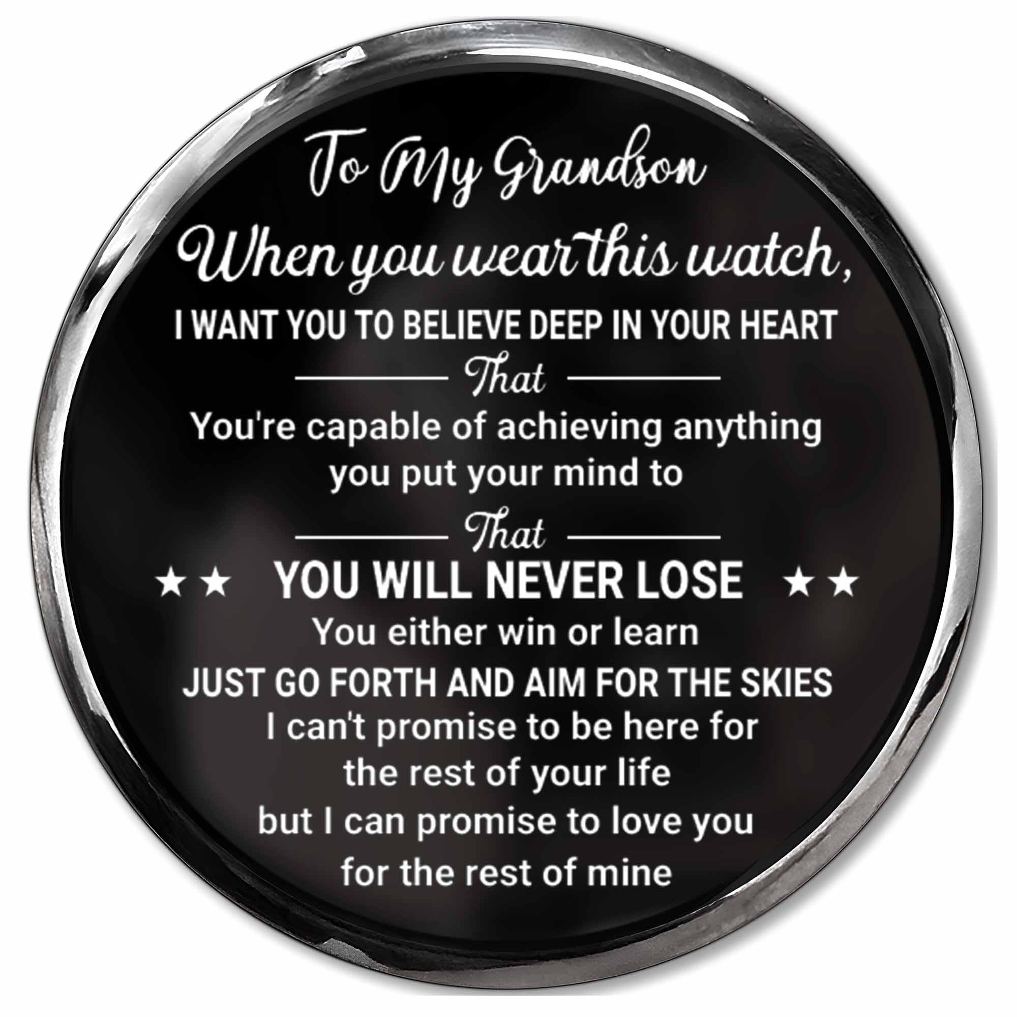 To My Grandson, Believe In Your Heart, Watch Design - Personalized Engraved Wooden Watches - GSN027_ENWA