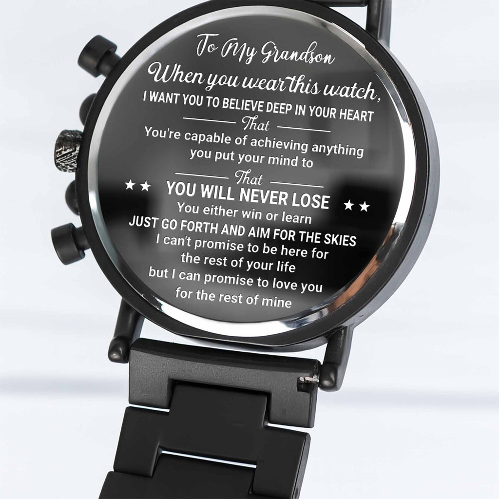 To My Grandson, Believe In Your Heart, Watch Design - Personalized Engraved Wooden Watches - GSN027_ENWA