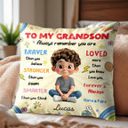 To My Grandson, Boy Stars Rocket Rainbow Pillow - Personalized Custom Pillow, Insert Included - GSN052_PLW